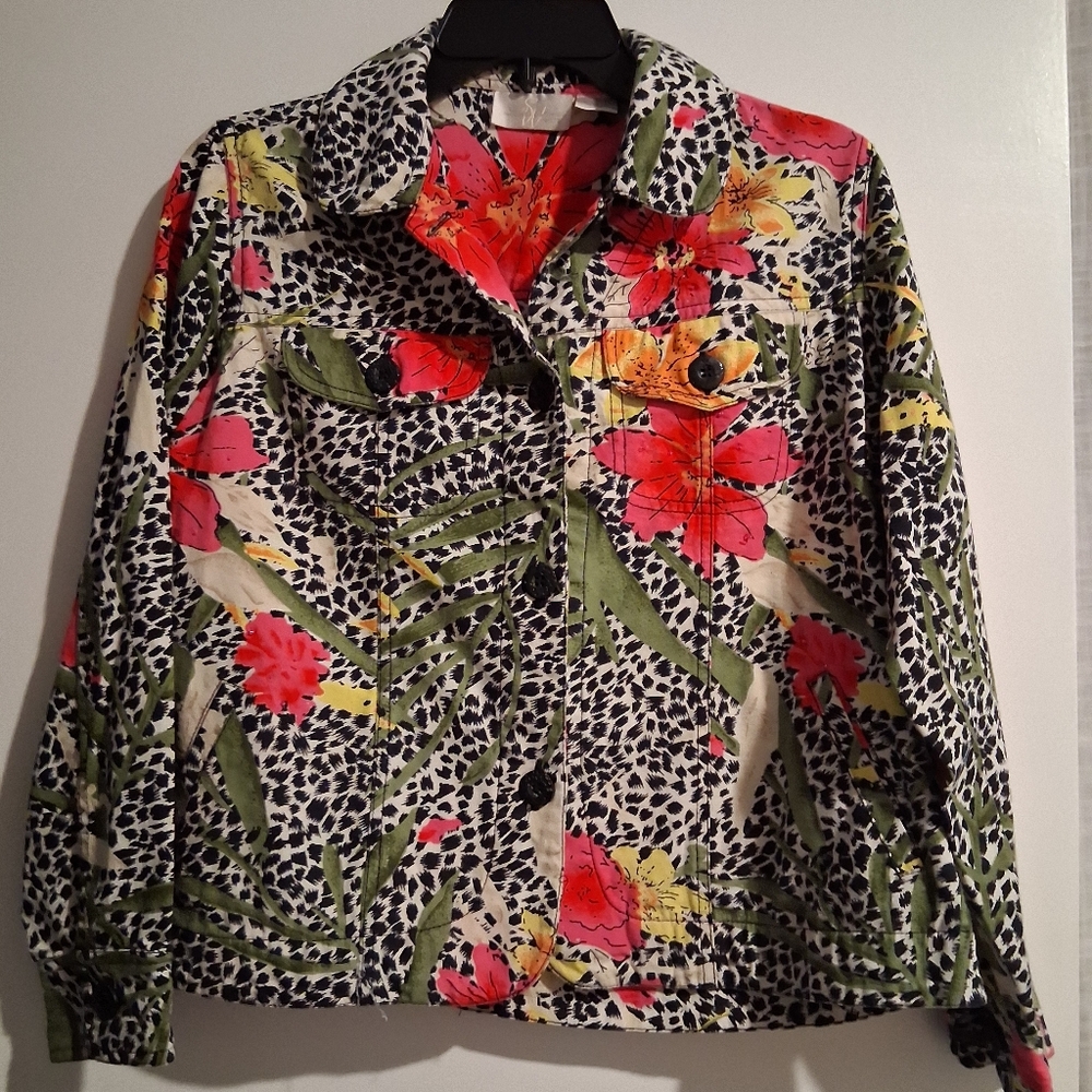 Studio Works Petite Jean Jacket with Bold Floral Design